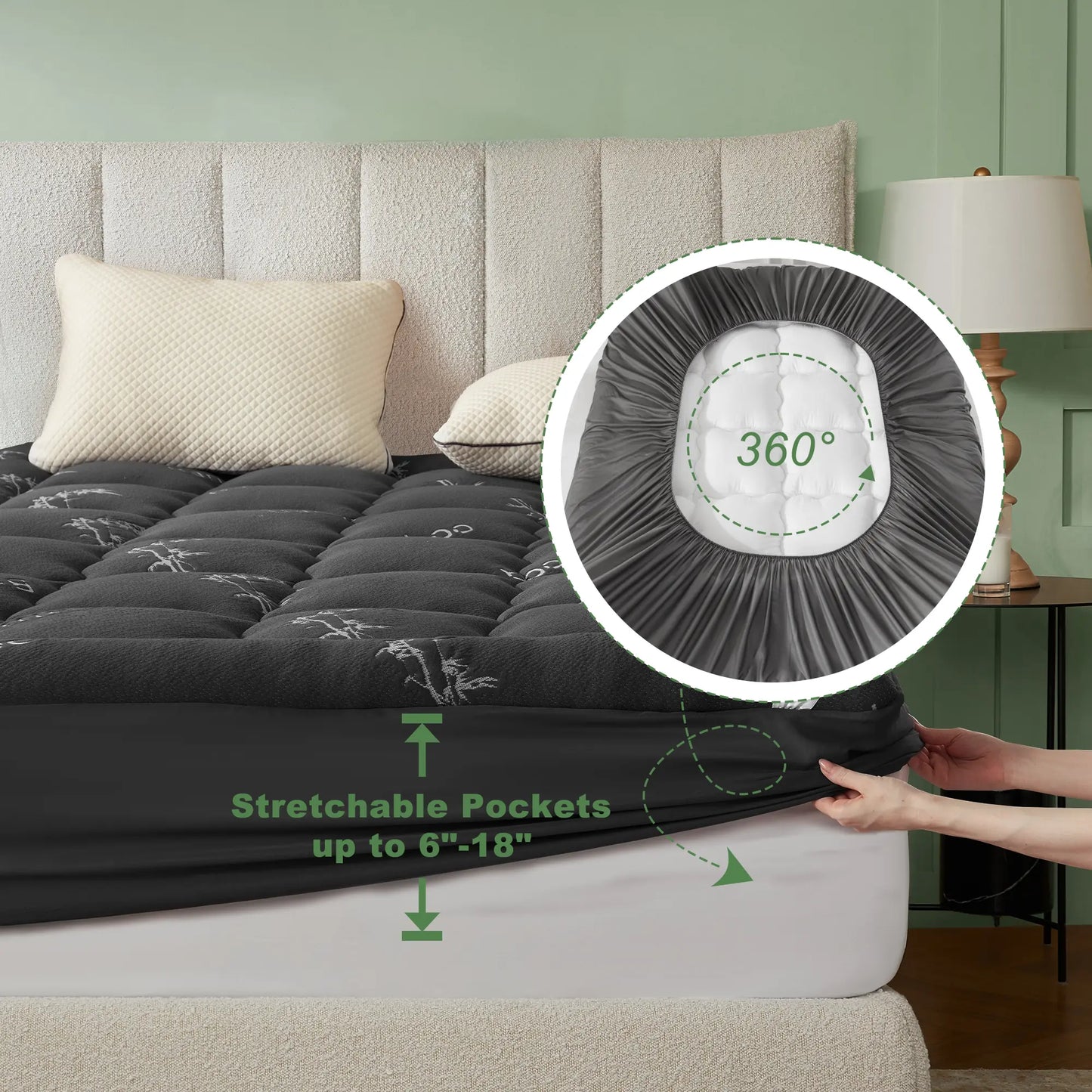 Memorial Day【Bedlore】Bamboo Cooling Mattress Topper with Fitted Sheet, Thick Luxury Comfort Layer, Breathable & Soft on Skin, Deep Pocket Design, Machine Washable, Ideal for Bedroom & Home Use
