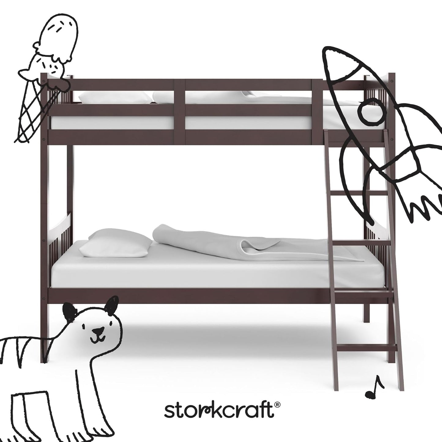 Caribou Twin-Over-Twin Bunk Bed (Espresso) – GREENGUARD Gold Certified, Converts to 2 Individual Twin Beds