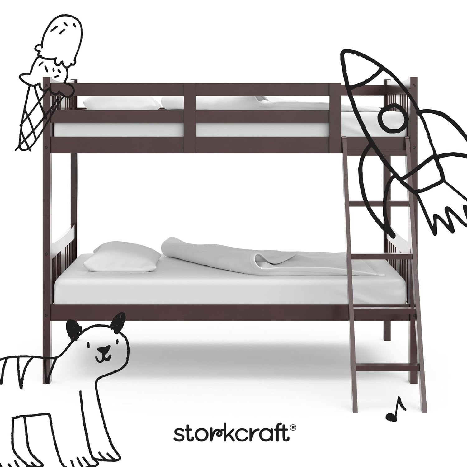 Caribou Twin-Over-Twin Bunk Bed (Espresso) – GREENGUARD Gold Certified, Converts to 2 Individual Twin Beds