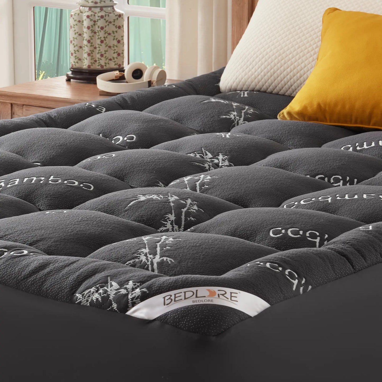 Memorial Day【Bedlore】Bamboo Cooling Mattress Topper with Fitted Sheet, Thick Luxury Comfort Layer, Breathable & Soft on Skin, Deep Pocket Design, Machine Washable, Ideal for Bedroom & Home Use