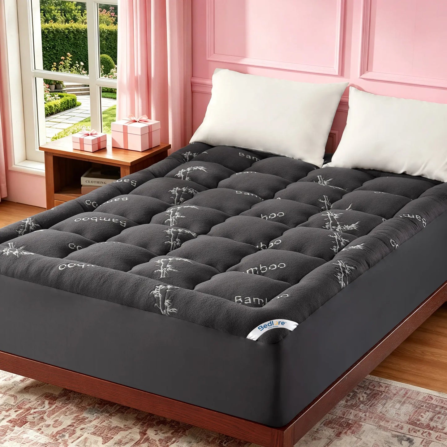 Memorial Day【Bedlore】Bamboo Cooling Mattress Topper with Fitted Sheet, Thick Luxury Comfort Layer, Breathable & Soft on Skin, Deep Pocket Design, Machine Washable, Ideal for Bedroom & Home Use
